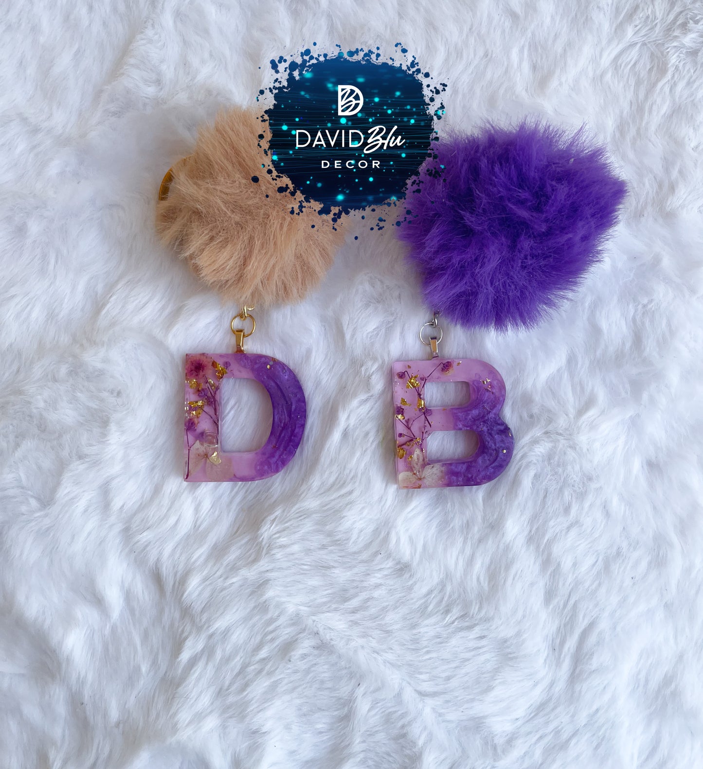 PURPLE FLORAL LETTER KEYCHAIN