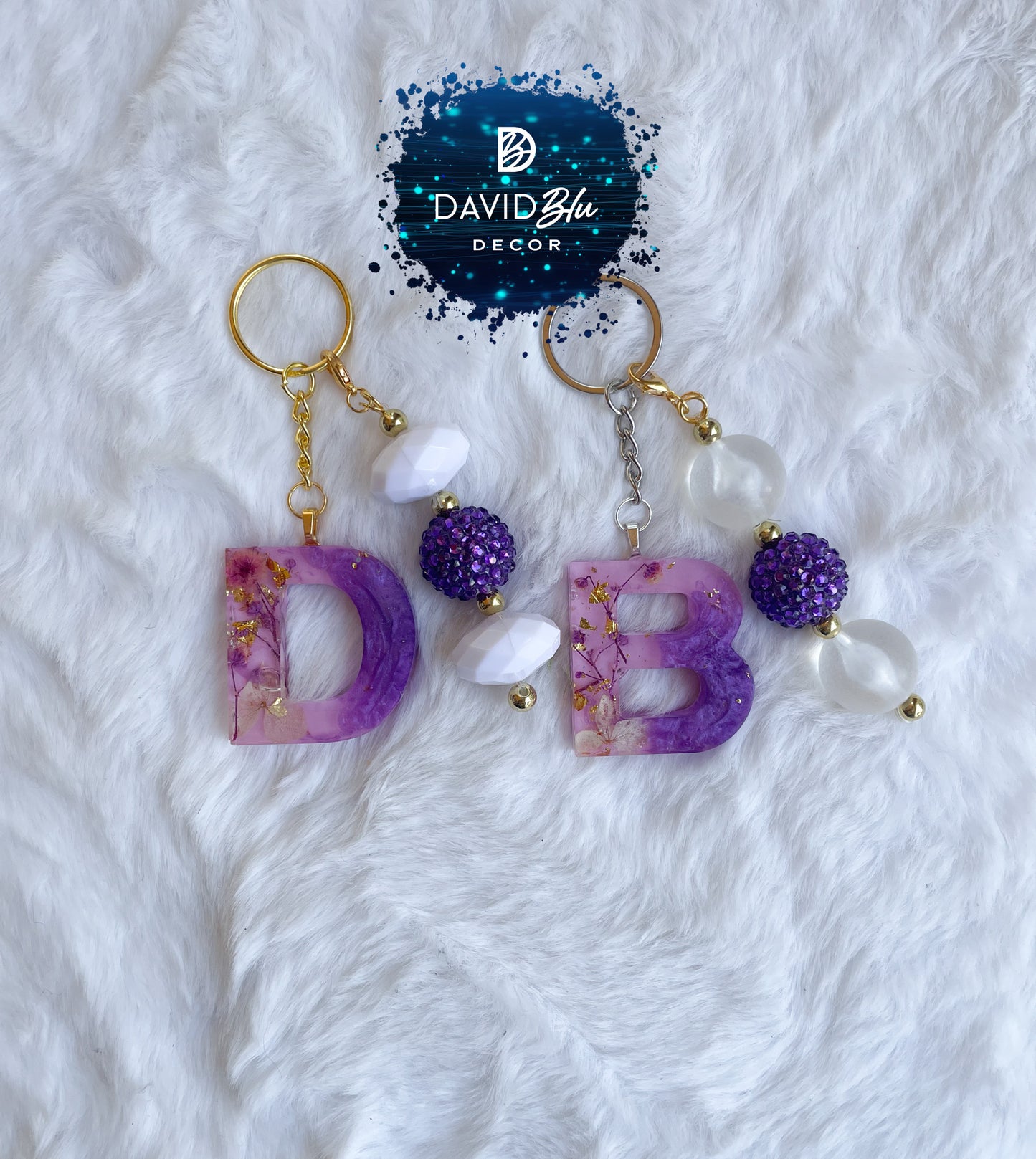 PURPLE FLORAL LETTER KEYCHAIN