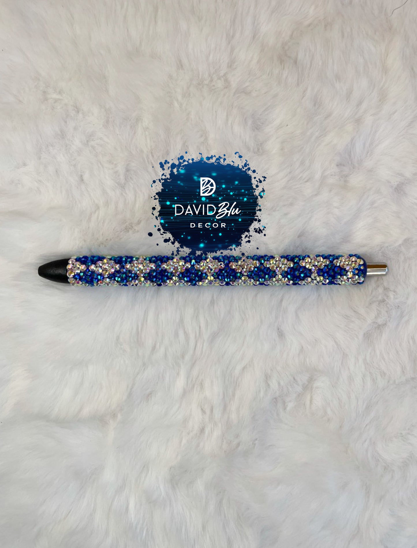 BLUE IRIDESCENT ARGYLE BLING PEN