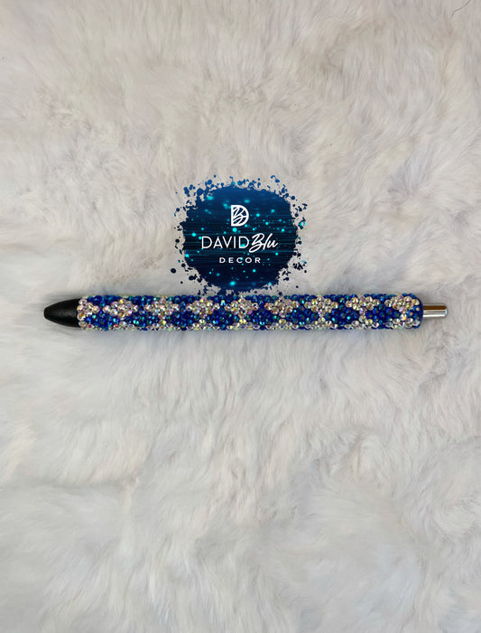 BLUE IRIDESCENT ARGYLE BLING PEN