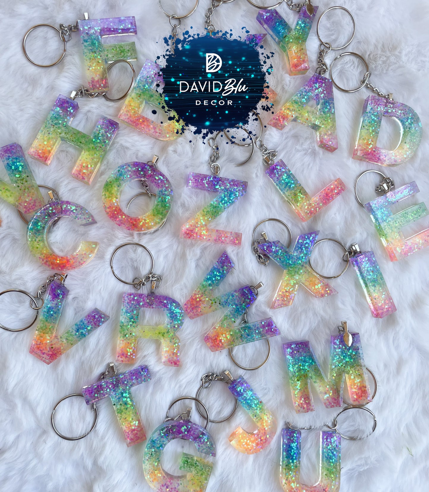 RAINBOW GLITTER LETTER KEYCHAIN