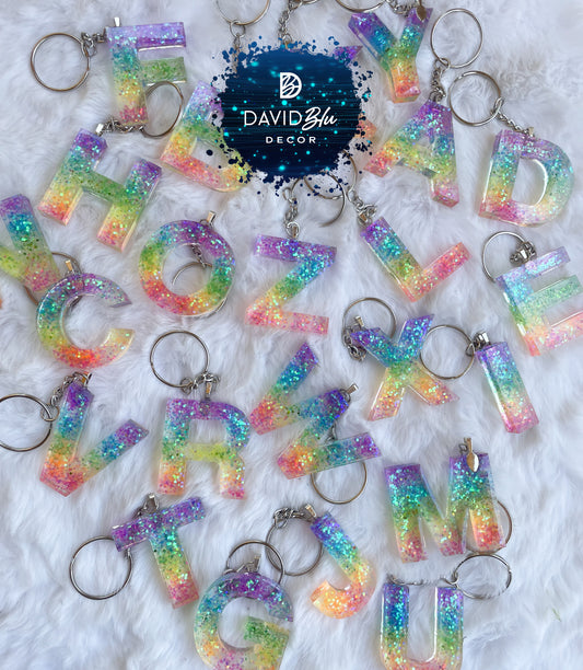 RAINBOW GLITTER LETTER KEYCHAIN