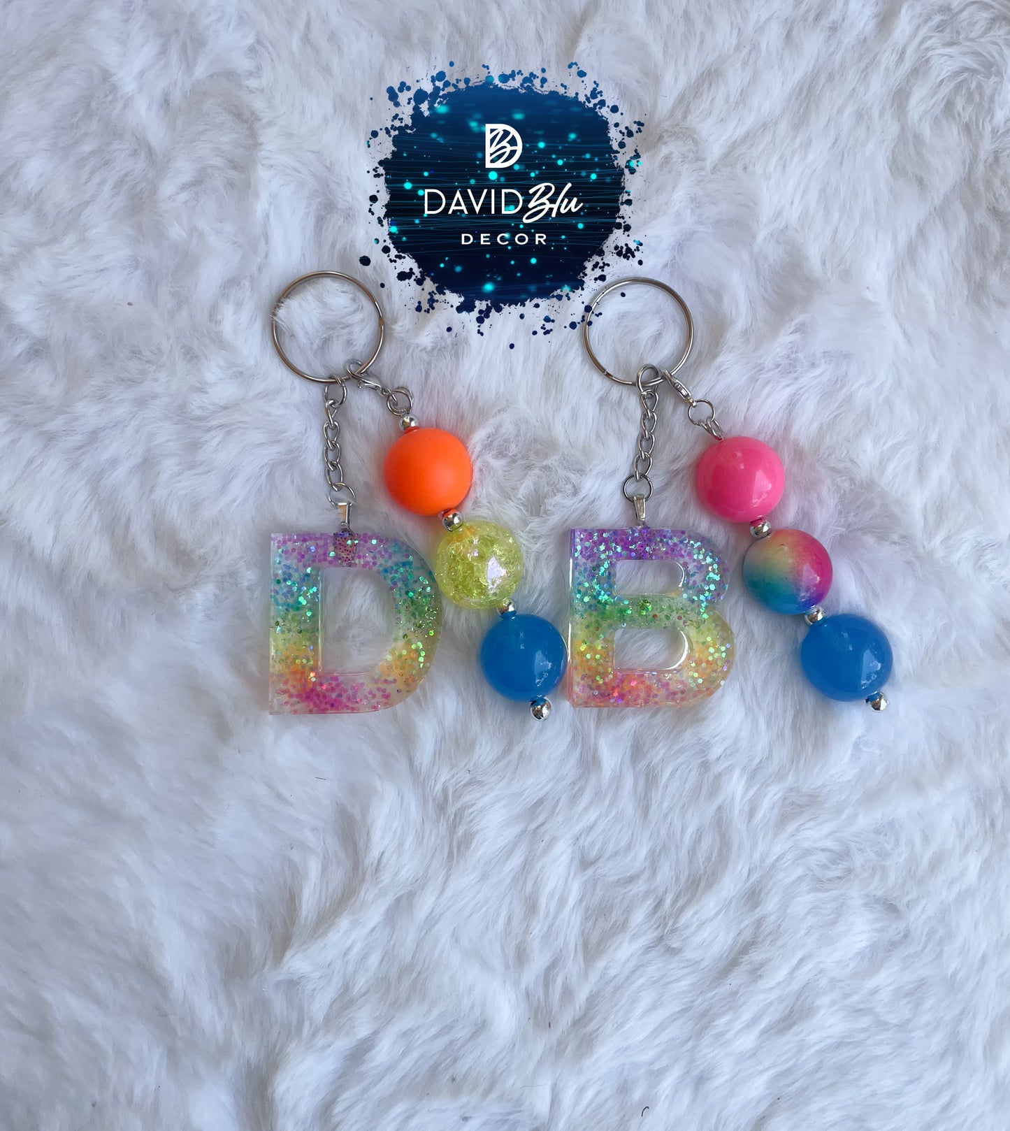 RAINBOW GLITTER LETTER KEYCHAIN