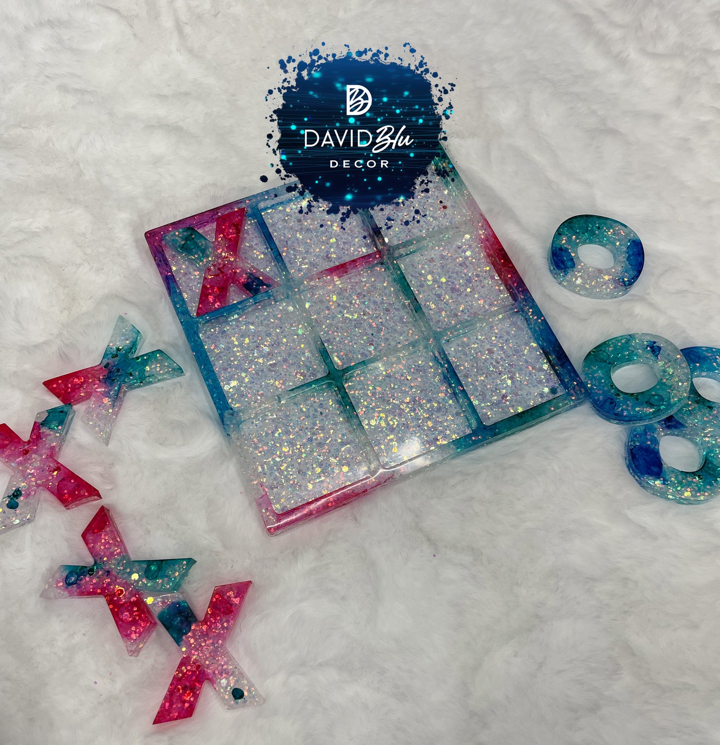 PINK & BLUE GLITTER TIC-TAC-TOE BOARD