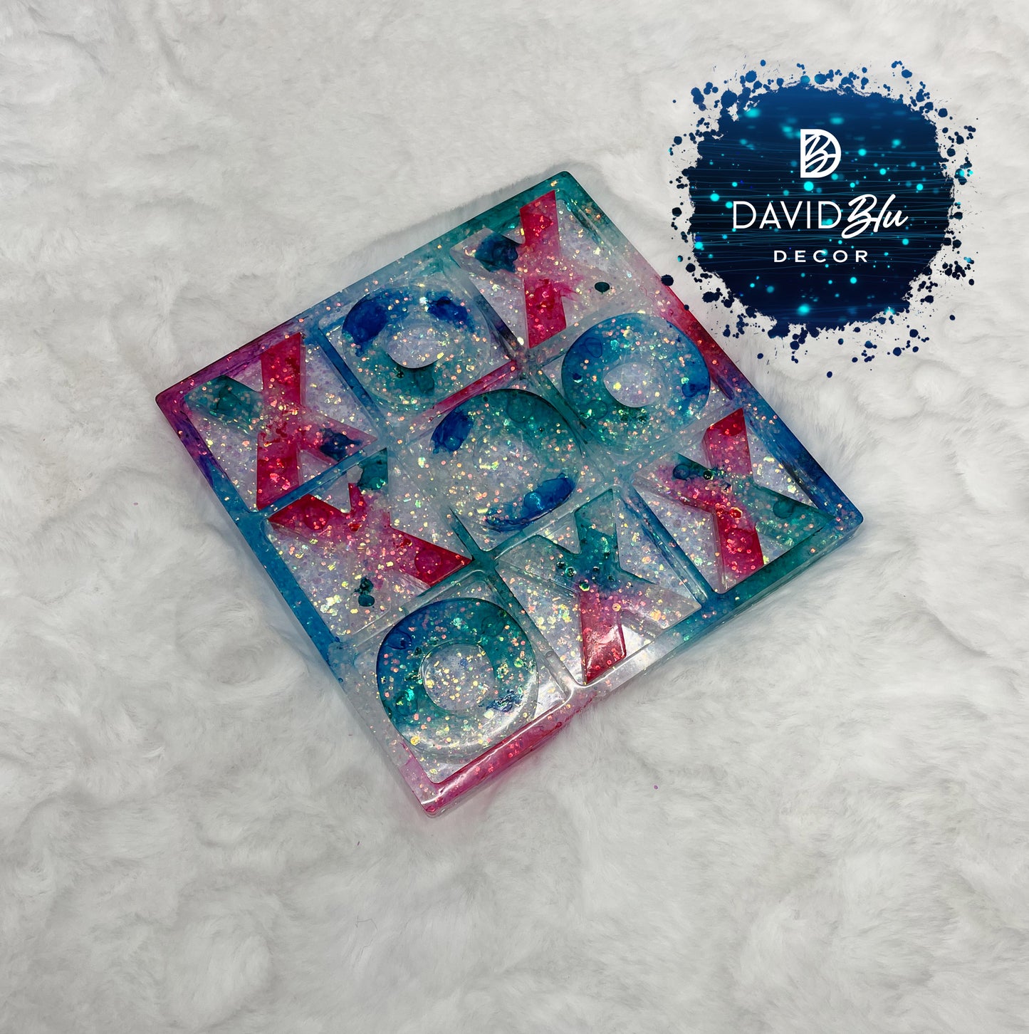 PINK & BLUE GLITTER TIC-TAC-TOE BOARD