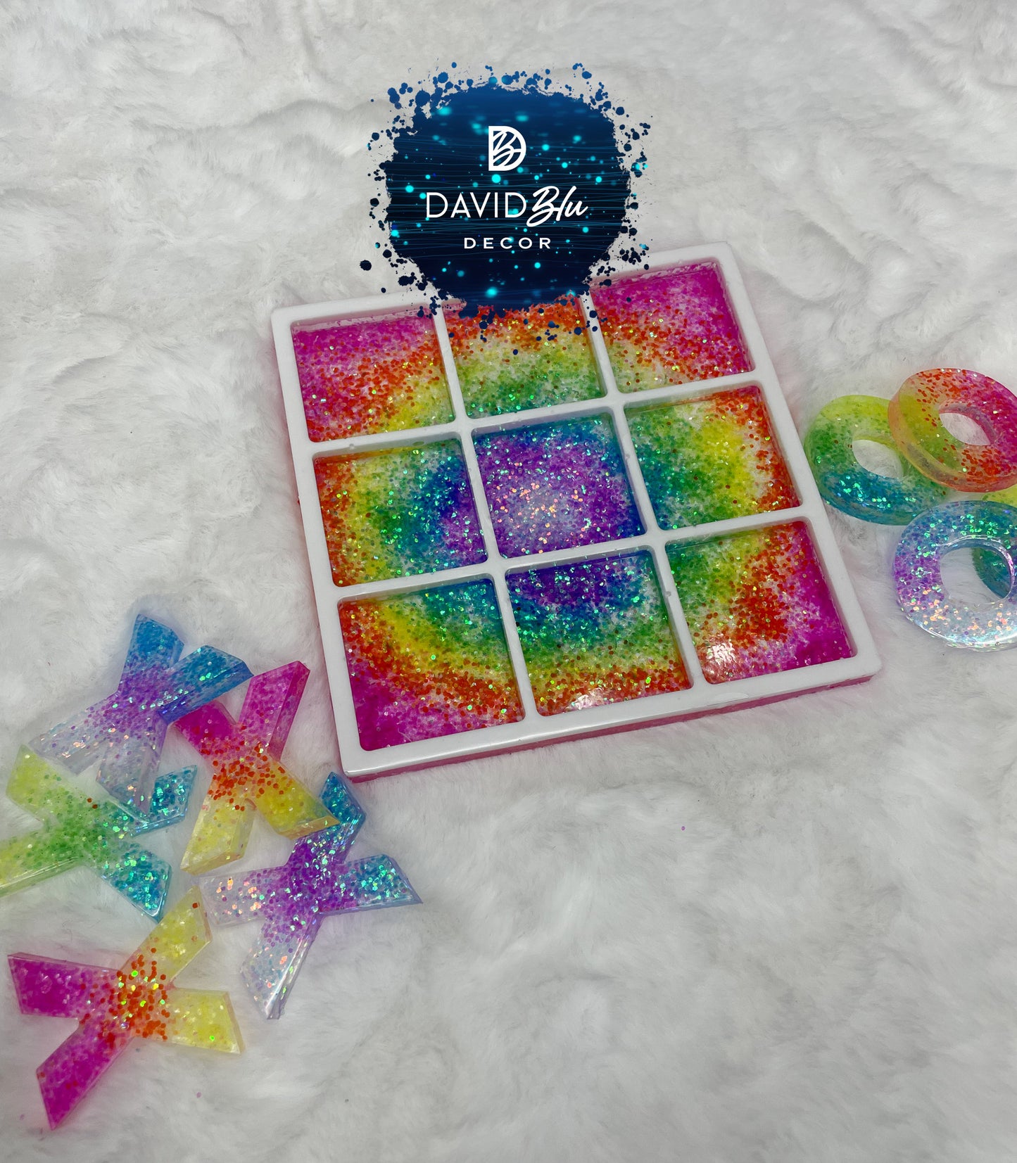 RAINBOW GLITTER TIC-TAC-TOE BOARD