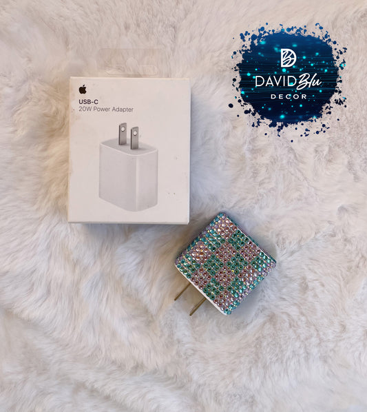 CHECKERBOARD BLING APPLE CHARGER