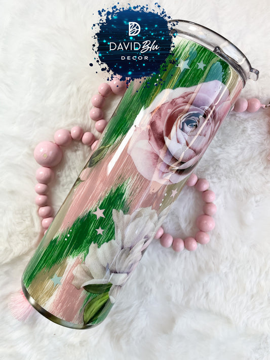 ROSES PINK & GREEN TUMBLER