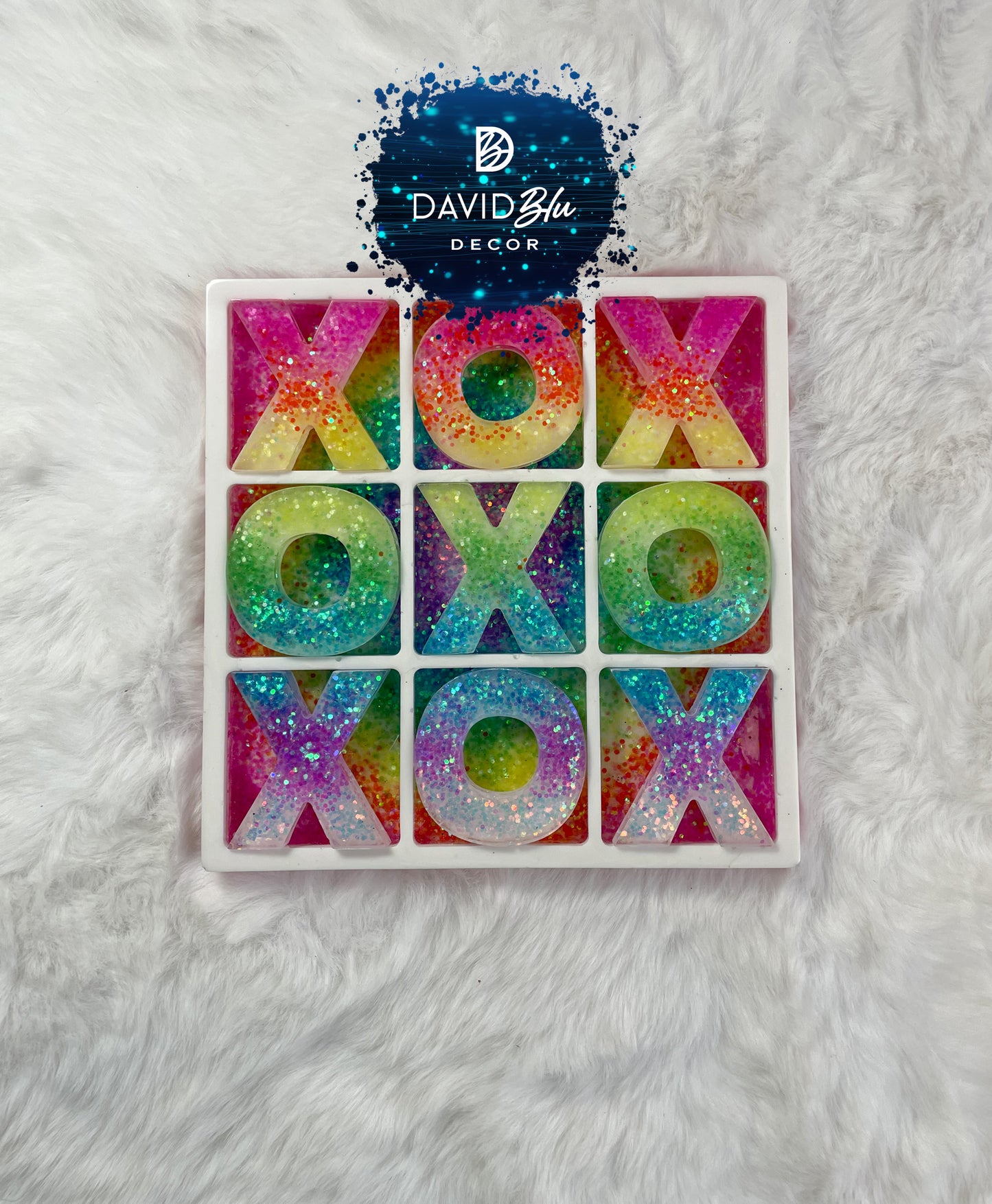 RAINBOW GLITTER TIC-TAC-TOE BOARD